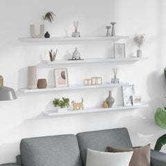 Wall Shelf Set of 4 White MDF Long Wall Shelf Rectangular