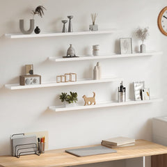Wall Shelf Set of 4 White MDF Long Wall Shelf Rectangular