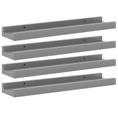 Wall Shelf Set of 4 Grey MDF Small Wall Shelf Rectangular