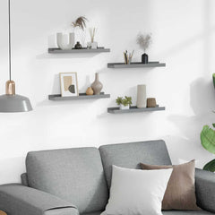 Wall Shelf Set of 4 Grey MDF Small Wall Shelf Rectangular