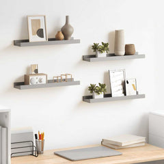 Wall Shelf Set of 4 Grey MDF Small Wall Shelf Rectangular