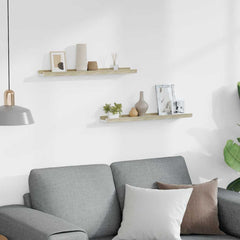 Wall Shelf Set of 2 White and Sonoma Oak MDF 23.6in long