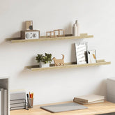 Wall Shelf Set of 2 White and Sonoma Oak MDF 31.5 x 3.5 x 1.2 in