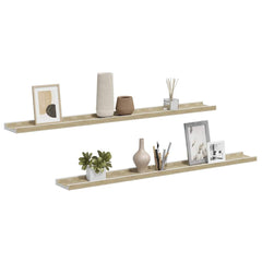 Wall Shelf Set of 2 White and sonoma oak