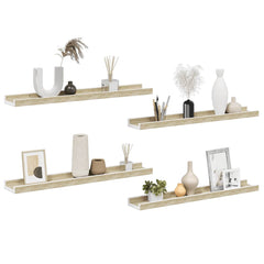 Wall Shelf Set of 4 White and Sonoma Oak MDF Compact