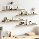 Wall Shelf Set of 4 White and Sonoma Oak MDF Compact