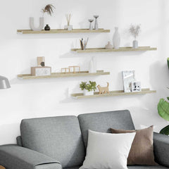 Wall Shelf Set of 4 White and Sonoma Oak MDF Medium