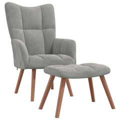 Relaxing Chair with a Stool Light Gray Velvet