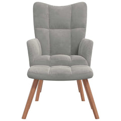 Relaxing Chair with a Stool Light Gray Velvet