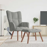 Relaxing Chair with a Stool Light Gray Velvet