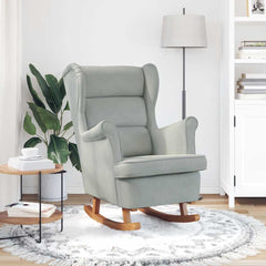 Rocking Chair Light Gray Velvet, Solid Rubber Wood, Foam Standard