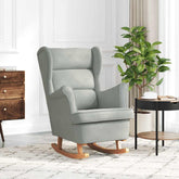Rocking Chair Light Gray Velvet, Solid Rubber Wood, Foam Standard