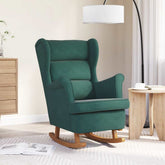 Rocking Chair Dark Green Velvet, Solid Rubber Wood Medium