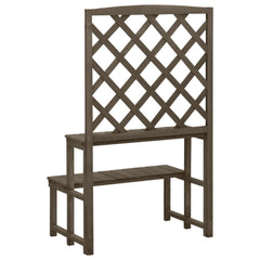 Gray solid fir wood plant stand with trellis, featuring two shelves and ladder steps, 27.5x16.5x45.2 inches.