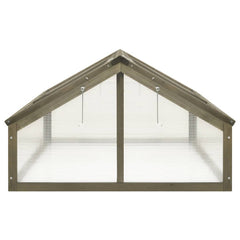 Gray firwood greenhouse with hinged lid and dual roof panels for easy plant access.