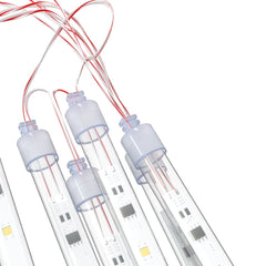 Eight 1-foot warm white meteor rain light tubes with 192 LEDs and red wires.