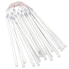 20 one-foot warm white LED meteor rain light tubes bundled with wires.