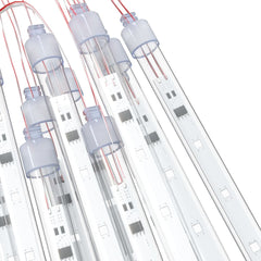 Blue LED meteor shower lights with 20 tubes, each 1ft long, for indoor or outdoor use.