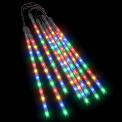 Eight 1ft colorful LED meteor shower lights in durable tubes for indoor or outdoor use.