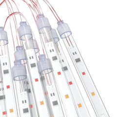 20 one-foot colorful LED tubes with red wires and caps for meteor rain lights.