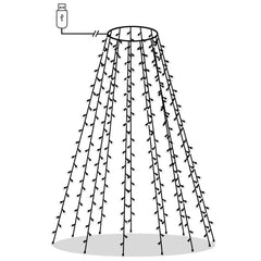 A USB-powered string of lights arranged in a conical shape, resembling a Christmas tree.