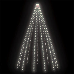 500 LED cold white Christmas tree lights with 10 draping strings on black background.