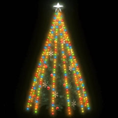 500 colorful LED Christmas tree lights with star topper and ornaments on dark green wire.