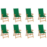 Garden Chair Set of 8 Teak Wood, Green Cushion