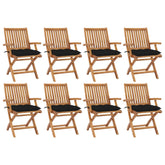Patio Chair Set of 8 Taupe Solid Teak wood, Fabric (100% polyester)
