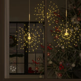 Warm white LED lights on flexible copper strings designed to resemble fireworks.