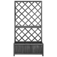 Black firwood garden trellis planter with a spacious flower box and built-in trellis for climbing plants.