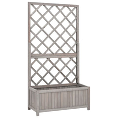 Gray solid firwood garden trellis planter, 27.6 inches wide, with integrated planter box.