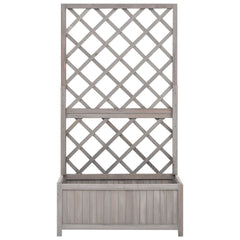 Gray solid firwood garden trellis planter, 27.6 inches wide, with lattice and built-in box.