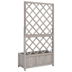 Gray solid firwood garden trellis planter, 27.6 inches wide, with integrated planter box.