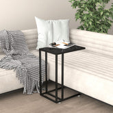Side Table Black Marble Tempered Glass & Powder-Coated Iron