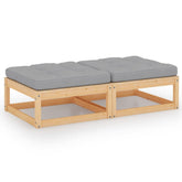 Footstool Grey and Natural Wood Solid Pinewood, 100% Polyester