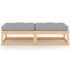 Footstool Grey and Natural Wood Solid Pinewood, 100% Polyester