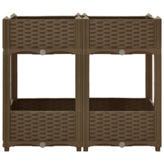 Brown polypropylene raised garden bed with two shelves, measuring 31.5x15.7x28 inches.