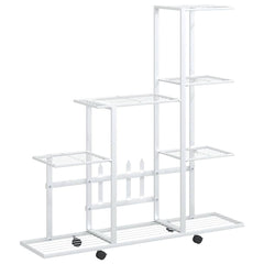 Plant Stand White Metal Medium Rollable Plant Stand