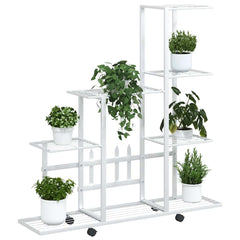 Plant Stand White Metal Medium Rollable Plant Stand