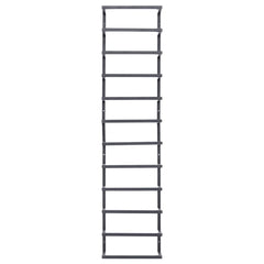 A black steel towel rack with multiple horizontal bars, measuring 9.4x4.7x37.8 inches.