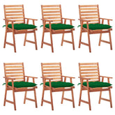 Patio Chair Set of 6 Wood and Green Cushion