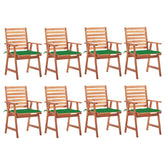 Patio Chair Set of 8 Brown with green cushions