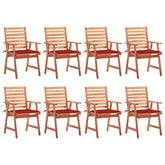 Patio Chair Set of 8 Red Solid Acacia wood Standard Stackable