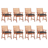 Outdoor Chair Set of 8 Anthracite Solid Acacia Wood Standard