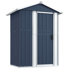 Anthracite galvanized steel garden shed with sliding door, measuring 49.6x38.4x69.7 inches.