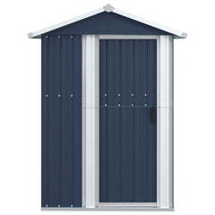Anthracite galvanized steel garden shed with sliding door, measuring 49.6x38.4x69.7 inches.
