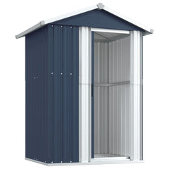 Anthracite galvanized steel garden shed with sliding door, measuring 49.6x38.4x69.7 inches.