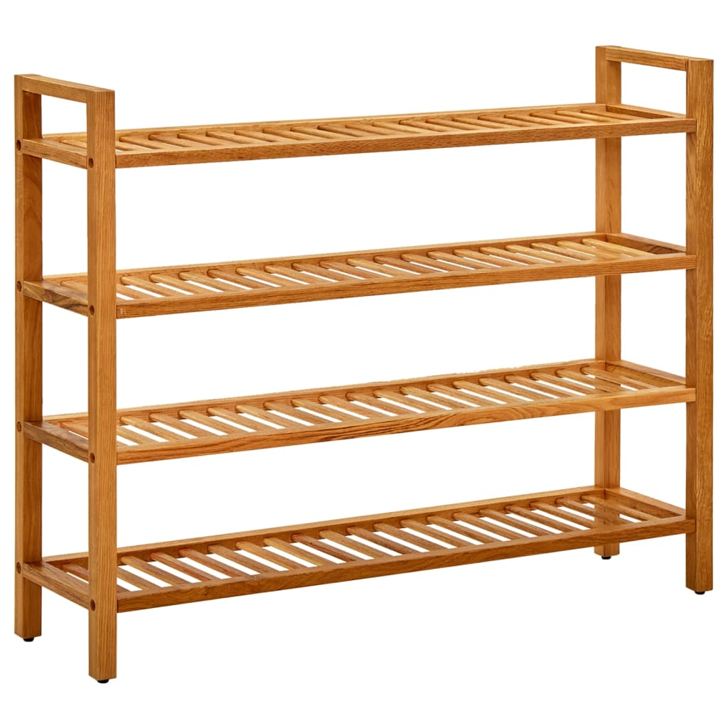 Bostome solid oak wood shoe rack with four shelves in a rustic design for organized storage.