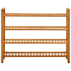 Bostome solid oak wood shoe rack with four shelves in a rustic design for organized storage.